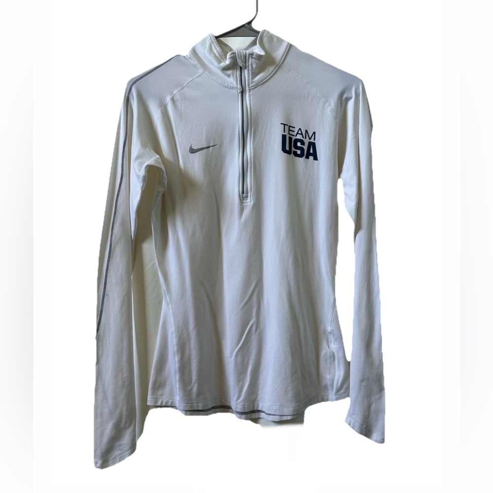 Nike Dri-FIT USA White 1/4 Zip Pullover Women's Olympic Long Sleeve Athletic Top